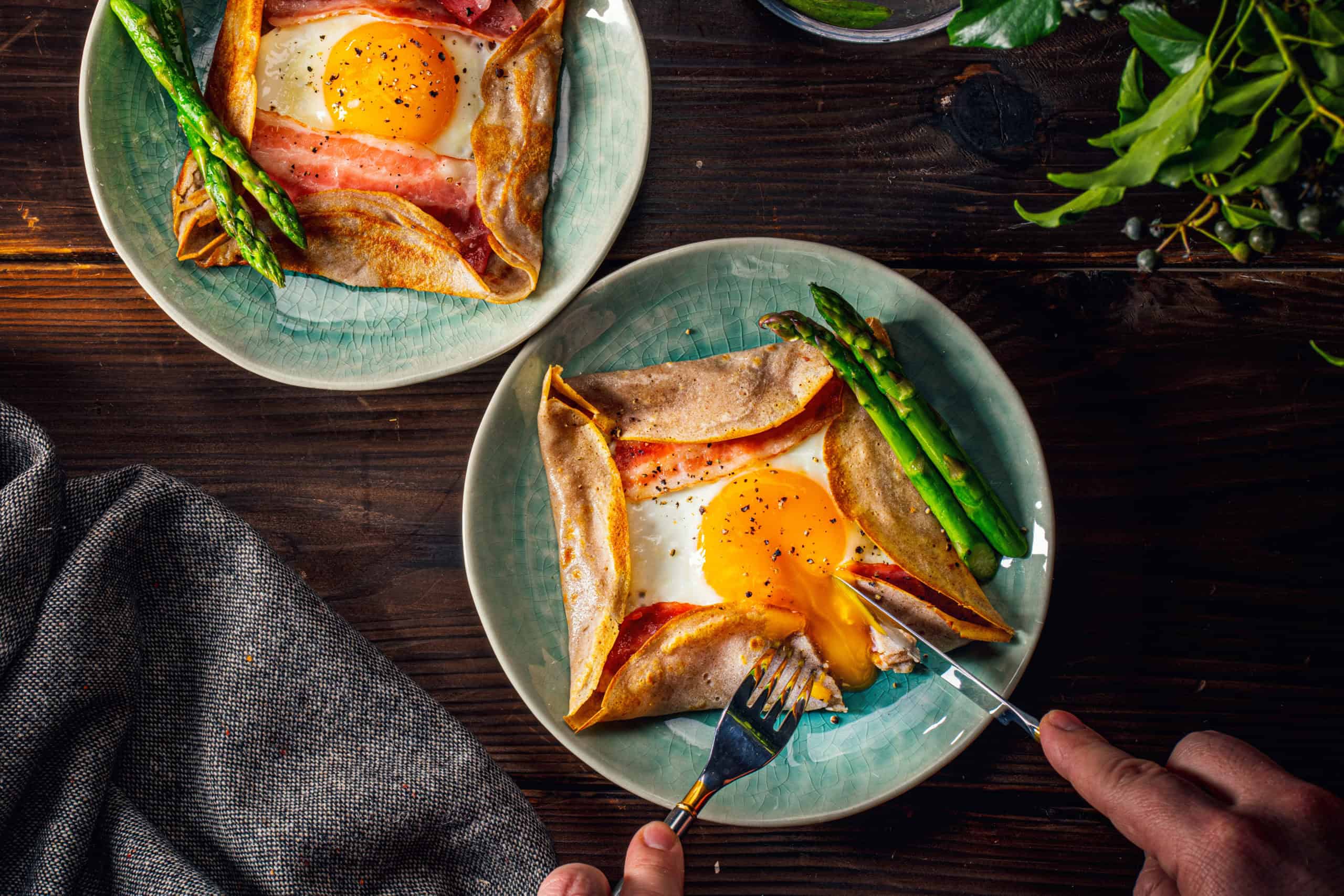 galette,french food buckwheat pancake,with egg in plate. healthy food concept image.