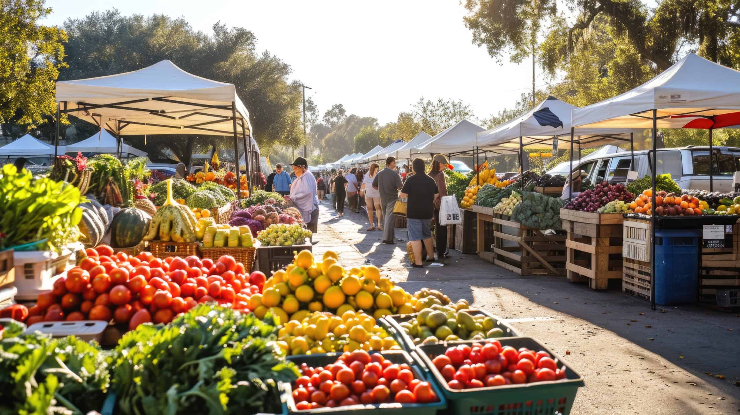 an early morning farmers market scene. resplendent.