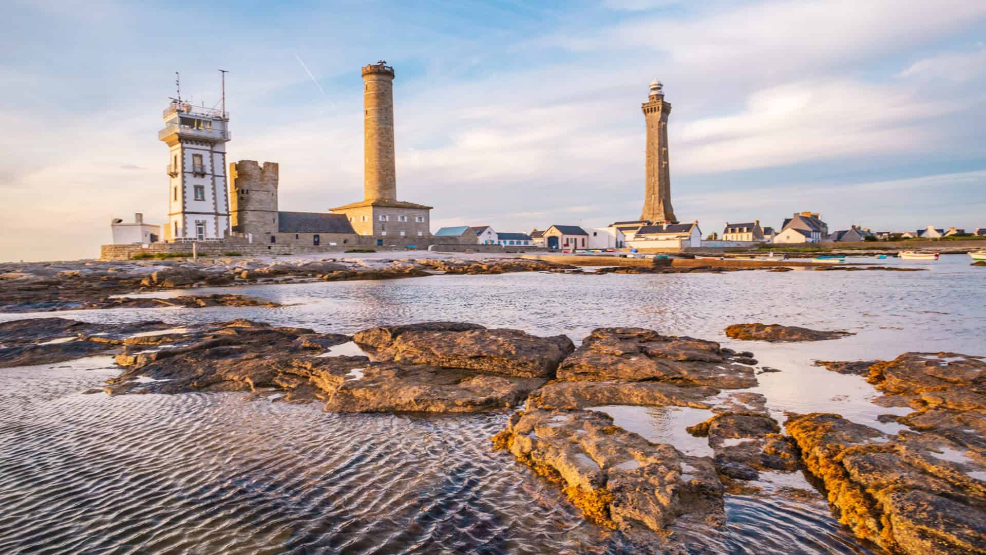 around eckmuhl lighthouse in penmarch on the coast of brittany france